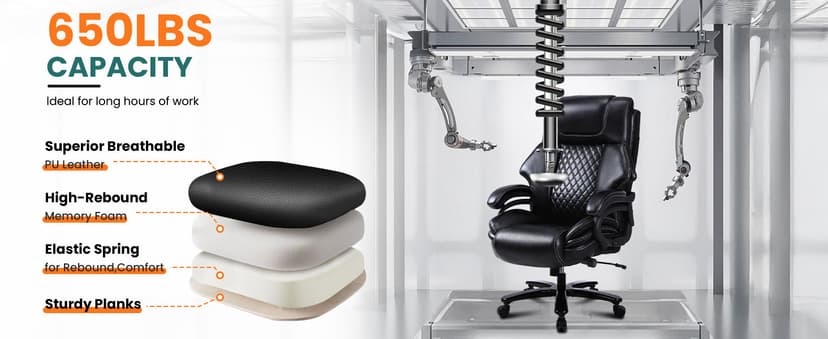 BOSMILLER 650lbs Large Big and Tall Office Chair for Heavy People with Adjustment Lumbar Support, Comfy Padded Heavy Duty Leather Executive Office Chair with Quiet Rubber for Adults 8 Hours Daliy Work