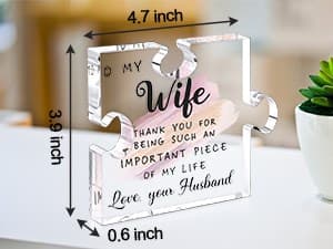 LukieJac Gifts for Wife - Romantic Gifts for Her Acrylic Puzzle Piece Plaque for Wife Birthday, Wedding Anniversary, Valentines Day, Mothers Day Presents Home Desk Decor - 4.7 x 3.9 Inch
