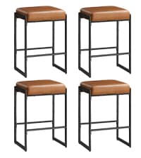 VASAGLE EKHO Collection - Bar Stools Set of 4, Counter Height Bar Stools, Synthetic Leather with Stitching, Mid-Century Modern Counter Stools, 26-Inch Tall, Kichen Home Bar Dining Room, Caramel Brown