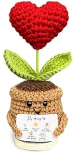 Mini Positive Crochet Sunflower, Cute Cheer Up Gifts for Women, Crochet Plant with Optimistic Card for Nurse Teacher Boss, Thank You Gifts for Friends, Coworker and Sunflower Decor