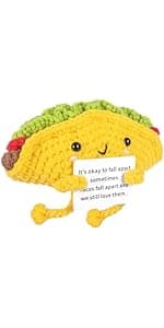A AIFAMYFunny Positive Coffee, Emotional Crochet Doll, Cute Crochet Potato Partner Toy with Positive Card Cheer Up Funny Gag Gifts for Best Friend Birthday Women Teacher Fall(Beer