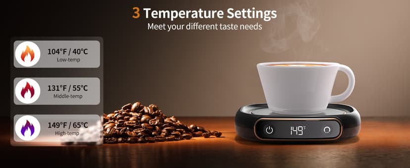 Coffee Mug Warmer, Cup Warmer for Desk with Auto Shut Off, 3 Temp Settings, Mug Warmer for Coffee, Beverage, Milk, Tea, Hot Chocolate, Coffee Warmer Plate in Your Home & Office, Gift (Dark Black)