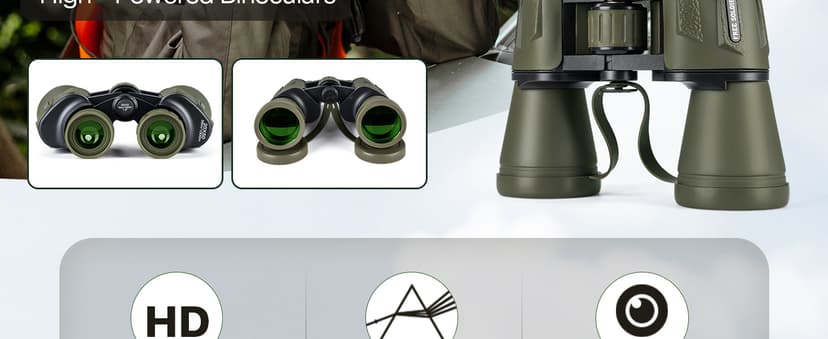 20x50 Hunting Binoculars for Adults High Powered with Low Light Night Vision - 28mm Large Eyepiece Professional Binoculars for Bird Watching Hiking Travel with BAK4 Prism FMC Lens, Green