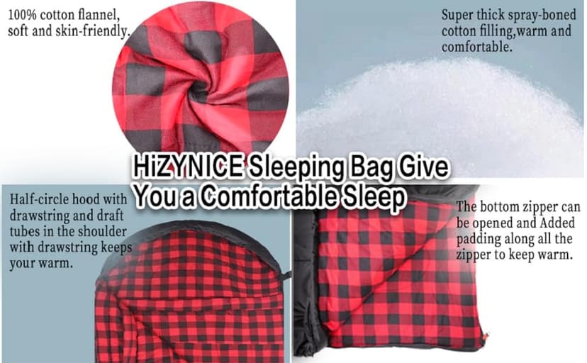 HiZYNICE Cold Weather Sleeping Bag 100% Cotton Flannel XXL for Adults Big and Tall,Free Compression Sack