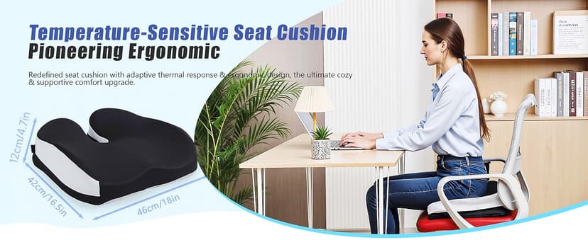 Seat Cushions for Office Chairs Wheelchair Cushion for Long Sitting Back Pain,Memory Foam Seat Car Computer Desk Chair Cushion,Coccyx Cushion for Tailbone Pain Relief Cushion Office Chair Black