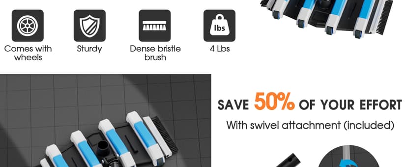 Enhanced Pool Vacuum Head with Direction-Control Handle - Extra-Wide 4LB Professional Weighted Vac Heads Brush & Wheels for Vinyl Liner-Deep Cleaning for Inground & Above Ground Swimming Pool - Blue