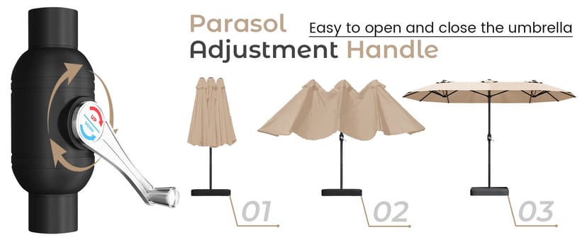 15ft Patio Umbrella with Base,Large Outdoor Double-Sided Rectangle Umbrella with Crank Handle, Market Umbrella for Poolside Garden Deck Backyard Beach Pools, Beige