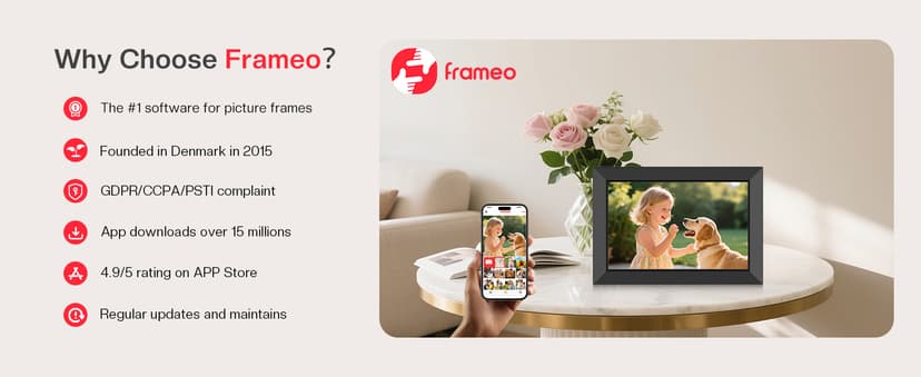 1280x800 HD IPS Touch Screen, Slideshow, Auto-Rotate, Tabletop/Wall, Send Photos/Videos from Phone, Gifts for Mom - Black Frameo 10.1" WiFi Digital Picture Frame, Electronic Photo Frames - 32GB B0D8JDPKKS