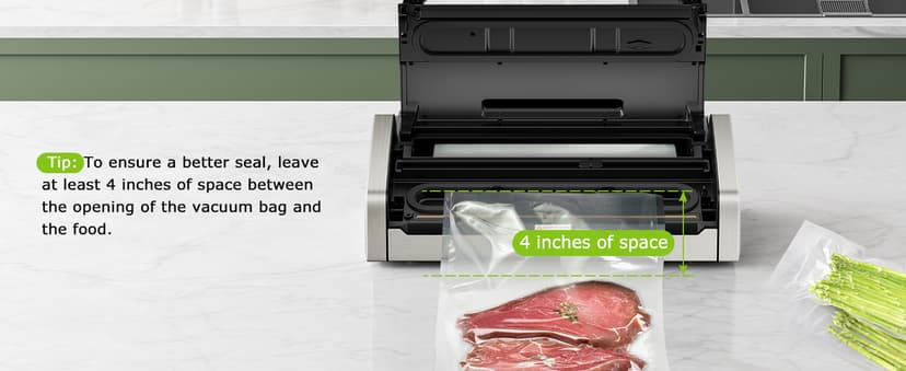 Bonsenkitchen Vacuum Sealer Machine, Globefish Technology for Perfect Vacuum Sealing, Powerful Low-Noise Food Vacuum Sealer with Easy Handle Design, Built-in Cutter & Bag Storage, 1 Bag Roll & 10 Bags