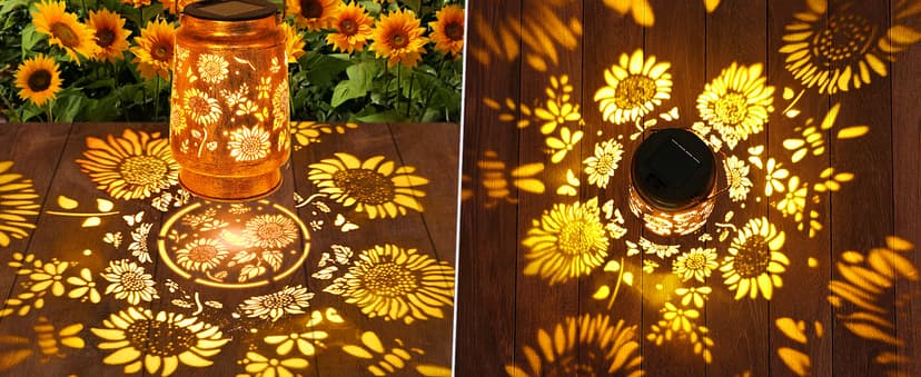Sunflower Solar Lanterns Outdoor Waterproof, Christmas Gifts for Women Mom Grandma, Metal Hanging Lantern Solar Lights LED Decoration with Shepherd Hook Outside for Yard, Patio, Porch, Garden Decor