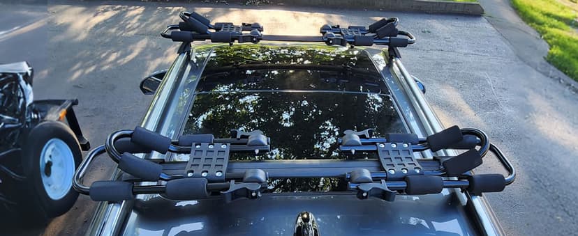 Leader Accessories Folding Kayak Rack 4 PCS/Set J Bar Car Roof Rack for Canoe Surf Board SUP On Roof Top Mount on SUV, Car and Truck Crossbar with 4 pcs Tie Down Straps