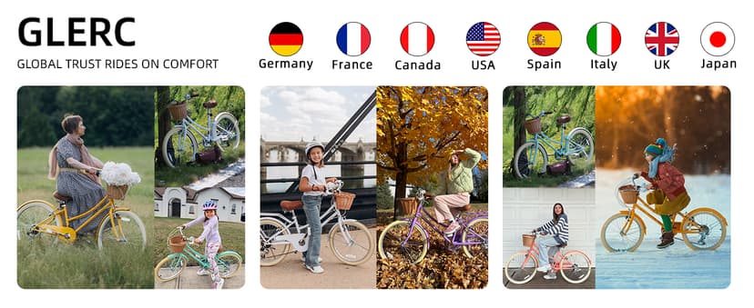 Glerc 20 24 26 Inch Beach Cruiser Bike, 6-Speed Hybrid City Bicycle for Girls Youth and Over 6 Years Old, Missy Bike with Wicker Basket & Lightweight, Multiple Colors