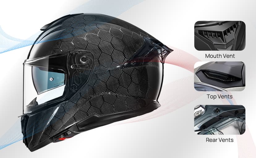 ILM Carbon Fiber Motorcycle Helmets Lightweight Full Face Dual Visor Helmet with Rear Wing Pinlock Compatible Motorbike Street Bike DOT ECE Men Women Model 861C (Snake-Effect CarbonFiber, M)