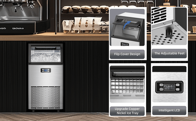 Electactic Commercial Ice Maker Machine,100lbs/24H Stainless Steel Ice Machine,33lbs Storage, Auto Self-Cleaning Freestanding Ice Maker, Ice Machine Freestanding for Bar/Cafe/Restaurant-Dark Silver