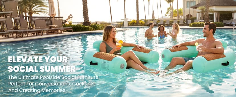 Zeraty Heavy Duty Double-Sided PVC Scrim Floating Chair Inflatable Pool Lounger for Adults, Premium Water Hammock with Cooling Mesh & EVA Armrests, Sunbathing Tanning Float for Lake Beach (300 Lbs)