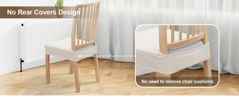 Smiry Waterproof Seat Covers for Dining Room Chairs Set of 4, Stretch Jacquard Removable Washable Chair Seat Slipcovers Protector, No Rear Covers, Beige
