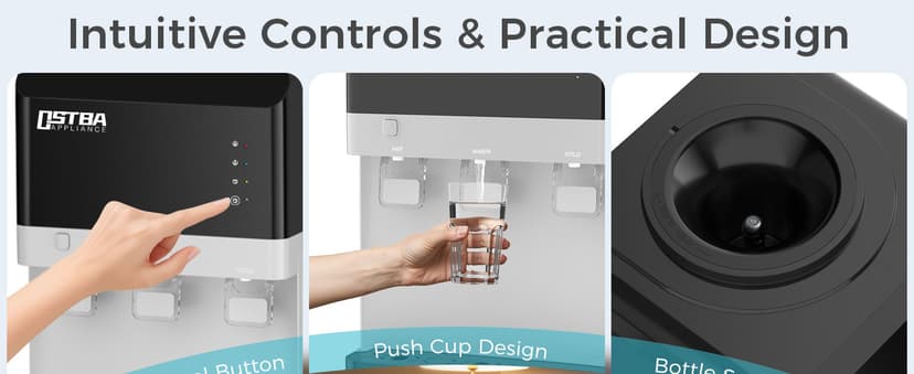OSTBA Water Dispenser with Ice Maker for 3 & 5 Gallon Bottles, Top Loading Water Cooler with Hot Cold & Room Temperature Water, Bullet Ice Maker, Child Safety Lock for Home Office