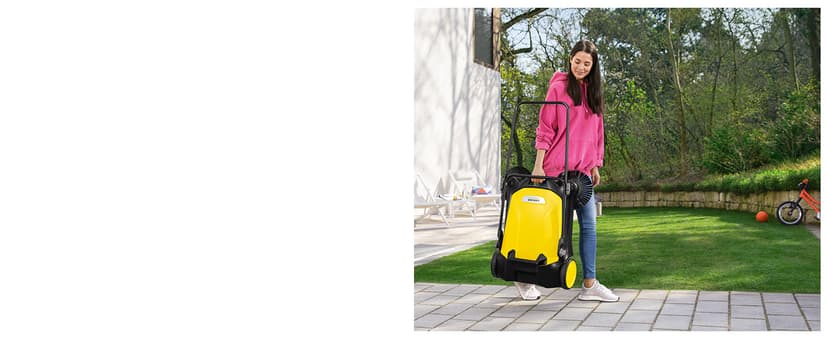 Kärcher Walk Behind Outdoor Push Sweeper S 4 Twin for Workshops, Warehouses or Garages - 5X Faster Than a Push Broom, 5.25 Gallon Capacity, 26.8" Sweeping Width