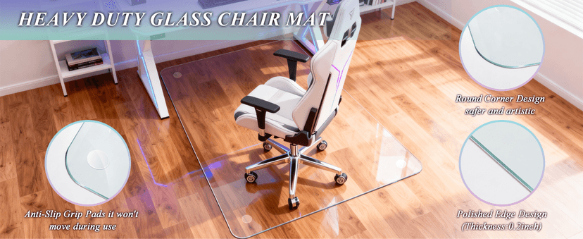 Vicwe Glass Chair Mat for Carpet,32"x48" Tempered Glass Office Chair Mat,1/5" Thick Glass Chair Mat with Rounded and Polished Edges,Smooth Glide for Carpet & Hardwood Floor Protection