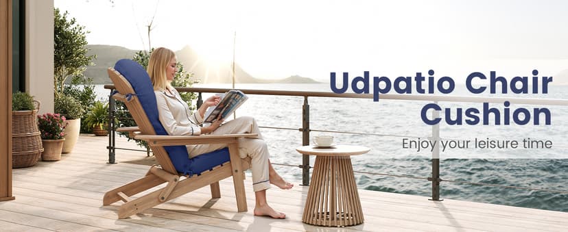 UDPATIO Adirondack Chair Cushion with Ties - Fade-Resistant Waterproof Outdoor Recliner High Back Seat Pads for Rocking Chairs, Patio, Deck, Porch, Lawn (Upper & Lower Back Support),Light Blue,1 PC