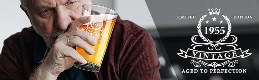 LIGHTEN LIFE 70th Birthday Gifts for Men 16oz,1955 Beer Glass in Barrel Box,70th Birthday Beer Glass,70th Birthday Gift Ideas,1955 Pint Glass for 70 Years Old Dad,Husband,70th Beer Glass