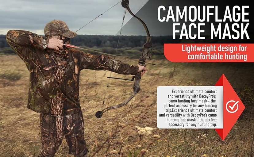 DecoyPro Hunting Face Mask Light Weight, Camo for Turkey, Bow, Deer, Duck, Goose, Coyote - Camouflage Gear for Men, Breathable Netting