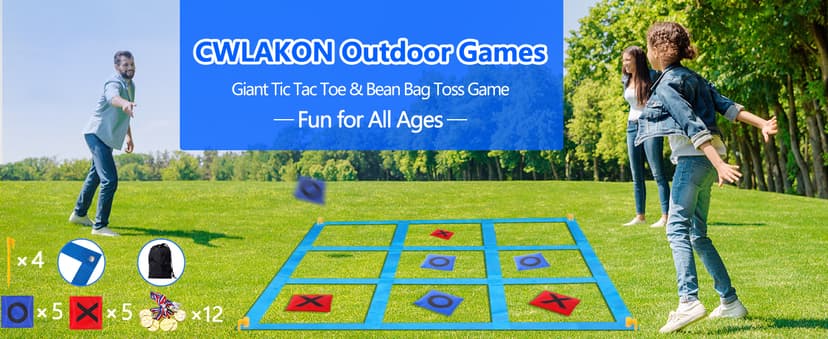 CWLAKON Outdoor Giant Tic Tac Toe Bean Bag Toss Games for Kids Adults Family, Large Outside Lawn Yard Backyard Carnival Field Day Game, Birthday Party Family Reunion Games Playground Fitness Equipment