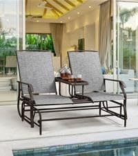 Yaheetech 26in Rocking Chair Outdoor Zero Gravity Folding Chairs Rocking Chairs Foldable Outdoor Reclining Lounge Chair for Outside Lawn with Cupholder/Pillow Ergonomic Design for Rest, Beige
