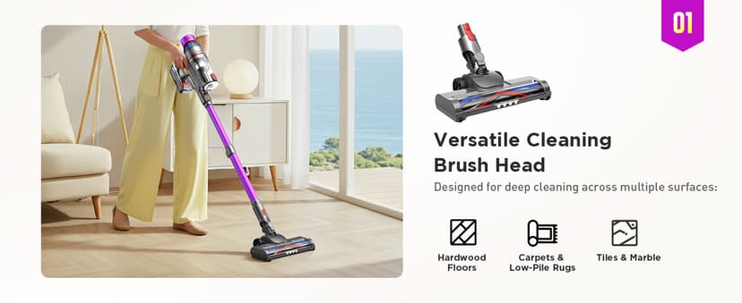 Cuzmok Cordless Stick Vacuum Cleaner - 550W Powerful Cordless Vacuum with HEPA Filter, Up to 50min Runtime & Tangle-Free Lightweight & Detachable Battery for Pet Hair Carpet Hardwood Floor Cleaning