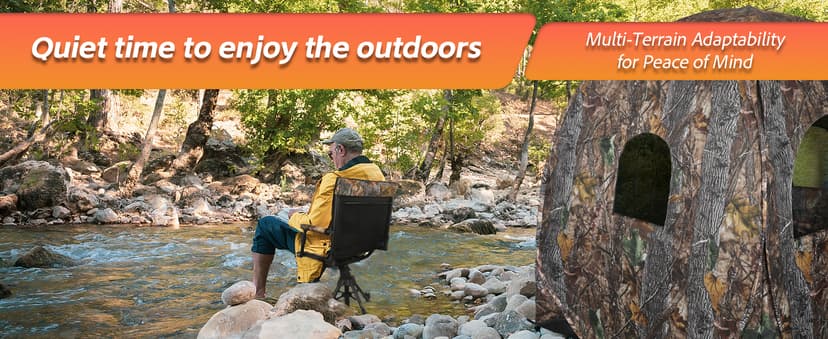 FUNHORUN Hunting Chair with Removable Camouflage Cover, 360 Degree Silent Swivel Hunting Seat with Adjustable 4 Legs Height and Armrests, Tool-Free Foldable Ground Blind Chair, Portable Seat
