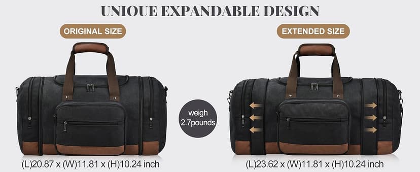 Litvyak Duffle Bag for Travel, 50L Canvas Travel Duffel Bags Overnight Weekend Gym Carry On Luggage Bag for Men & Women(Black)