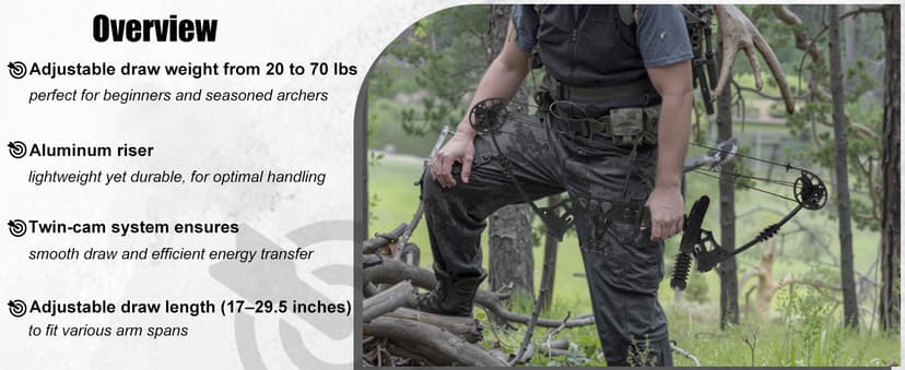 Compound Bow Kit Adjustable for Outdoor Use & Target Practice, 30-70lbs Archery Set with Carbon Arrows and Accessories
