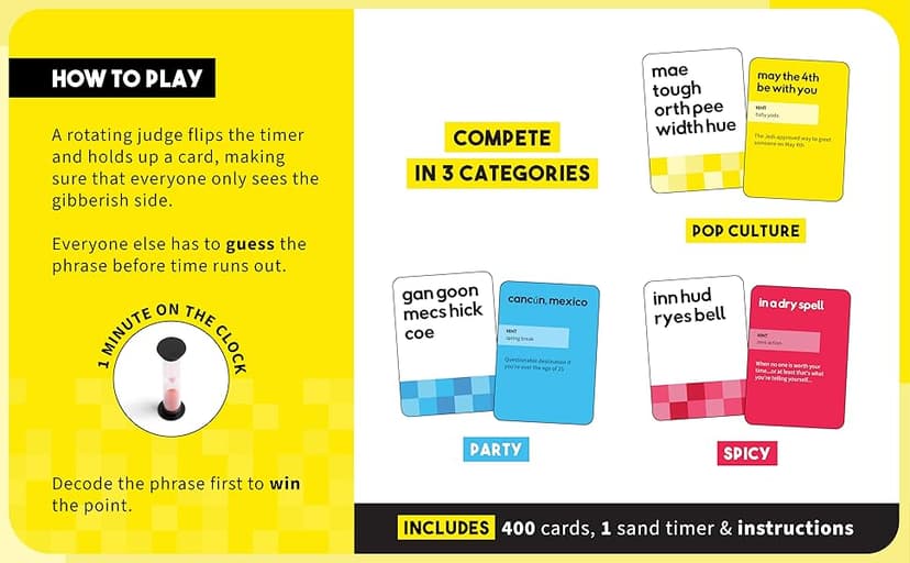 WHAT DO YOU MEME? Incohearent, The Guess The Gibberish Party Game by Relatable, A Funny Card Game for Adults, Great for Game Night Games, Includes 400 Cards, Instructions, and 1 Sand Timer