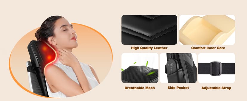 Shiatsu Neck Massager with Heat, 3D Kneading Back Massage Pillow for Pain Relief, Massagers for Neck and Back, Shoulder, Leg, Gifts for Men Women Mom Dad, Stress Relax at Home Office and Car