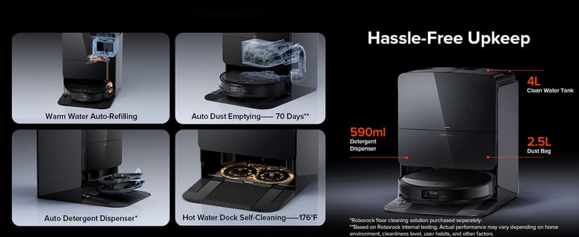 roborock Saros 10R Robot Vacuum and Mop, 22,000 Pa Suction, Zero-Tangling, 3.14’’ Ultra Slim, FlexiArm Riser Technology for Carpet & Floor, Corner & Edge Cleaning, Self-Emptying, Hot Air Drying, Black