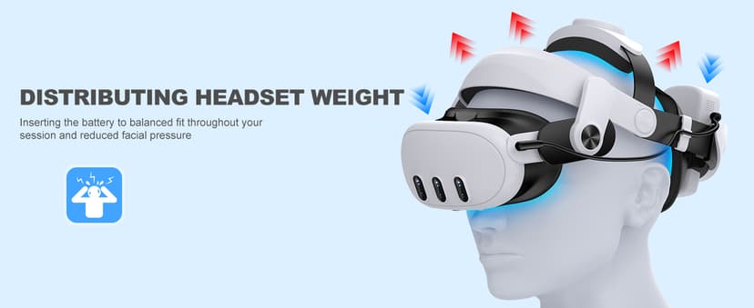 DXKK Battery Head Strap for Meta Quest 3/Quest 3s/Quest 2, VR Headset Strap with Soft Padding, Double Adjustment Dials Enhanced Comfort, Extra 3-4Hrs Playing Time