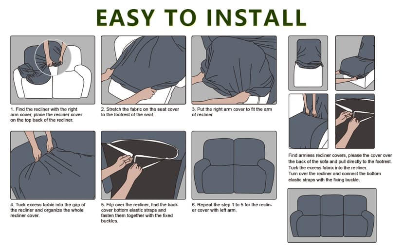 ANARACHON Leather Look Recliner Couch Cover 8-Piece Recliner Sofa Slipcovers 3 Seater for Reclining Couches Furniture Protector Spandex Fabric Washable (Recliner Sofa, Brown)