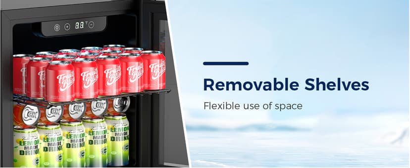 Beverage Refrigerator, 50 Cans Commercial Mini Fridge Cooler, 1.3 Cu.ft with Glass Door, Adjustable Shelves, Digital Temperature Freestanding Small Drink Fridge Soda Beer or Wine for Home Dorm Bar