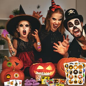 Partywind 250 Styles Glow Halloween Party Supplies, Luminous Halloween Temporary Tattoos for Kids Birthday Party Decorations Favors, Halloween Goodie Bag Fillers (24 Sheets)