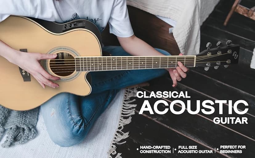 Pyle Cutaway Acoustic Electric Guitar and Amp Kit, 4/4 Full Size Spruce Wood Body with 10W Amplifier, Gig Bag, Strap, Extra Steel Strings, Picks, Cable, for Beginners and Adults, Natural