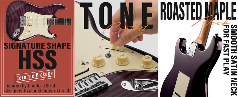 AKLOT Beginner Electric Guitar Kit: 10W Amp, Coil-Split HSS Pickups, Lesson Book, Roasted Maple Neck, Gig Bag, Tuner, Strap, Picks, Stryde Violet Venom