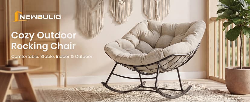 NEWBULIG Outdoor Patio Rocking Chair with 5.5" Thick Cushion, Oversized Egg Lounge Chair, 450 Lbs Heavy Duty, Water-Repellent Fabric, for Garden, Porch, Living Room