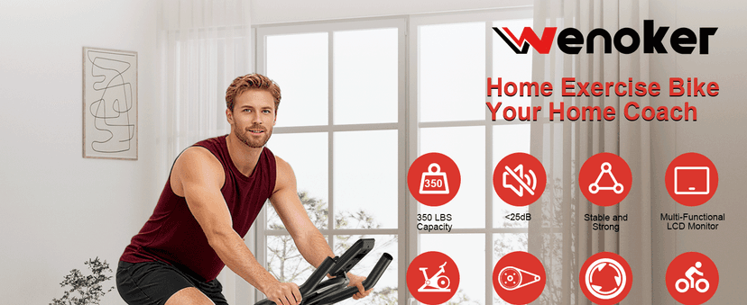 Exercise Bike for Home – 350LB Indoor Cycling Bike, Silent Stationary Spin Bike with App Sync, Adjustable Seat, LCD Monitor, Smooth & Quiet for Cardio Workout