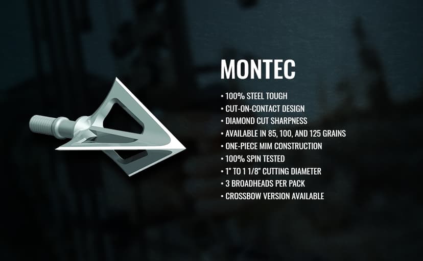G5 Montec Fixed 3-Blade Broadheads | 3-Pack | 85/100/125 Grains | Razor Sharp 1-Piece Construction | Screw in | Compound & Recurve Compatible