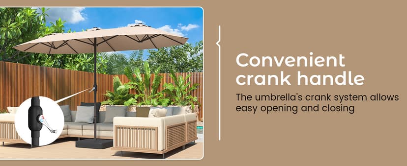 15ft Patio Umbrella with Base,Large Outdoor Double-Sided Rectangle Umbrella with Crank Handle, Market Umbrella for Poolside Garden Deck Backyard Beach Pools, Beige
