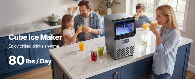 VEVOR Commercial Ice Maker Machine, 265 lbs/24h with 85 lbs Storage Capacity, Built-in/Freestanding/Under Counter, Stainless Steel Ice Maker with LED Display & Self-Cleaning, for Home Bar Restaurant