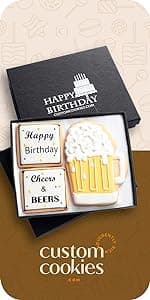 Happy Birthday Gift Basket Custom Sugar Cookies - Happy Birthday Cookies in Gift Box, Hand Decorated Kosher Treats for Women, Her, Wife - Bakery & Dessert Gifts as a Birthday Cake