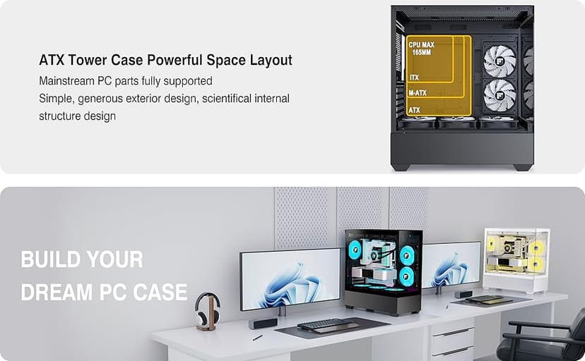 FOIFKIN F1 PC Case - Pre-Installed 6 PWM ARGB Fan, ATX Mid-Tower Gaming PC Case, Type-C,360mm Radiator Support, FOIFKIN (White, F1)