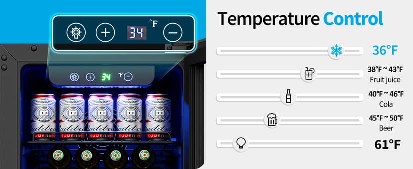 Feelfunn 15 Inch Undercounter Beverage Refrigerator - 126 Cans Beverage Fridge with Stainless Steel Door for Beer Wine Soda - Built-in or Freestanding Wine Cooler for Home Kitchen Bar