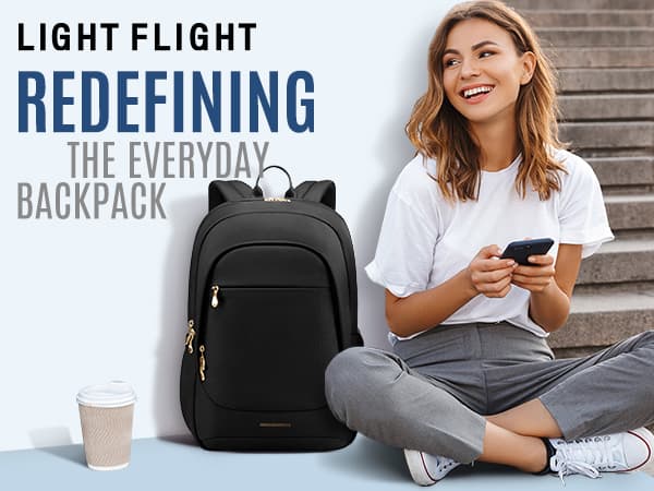 LIGHT FLIGHT Travel Laptop Backpack Women, 17.3 Inch Laptop Backpack with USB Charging Hole, Water Resistant College Bookbag, Black Computer Backpacks for Work, champagne